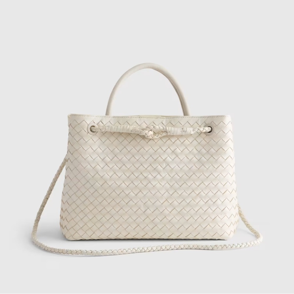 Quince Woven Leather Shoulder Bag in Cream